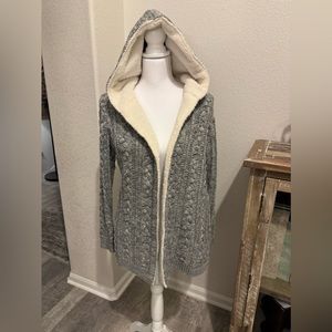 Lety and Me, Dockery Sherpa trimmed hooded cardigan, size M, gray